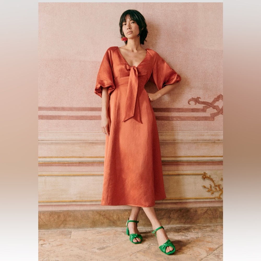 Sezane Orange Midi Dress